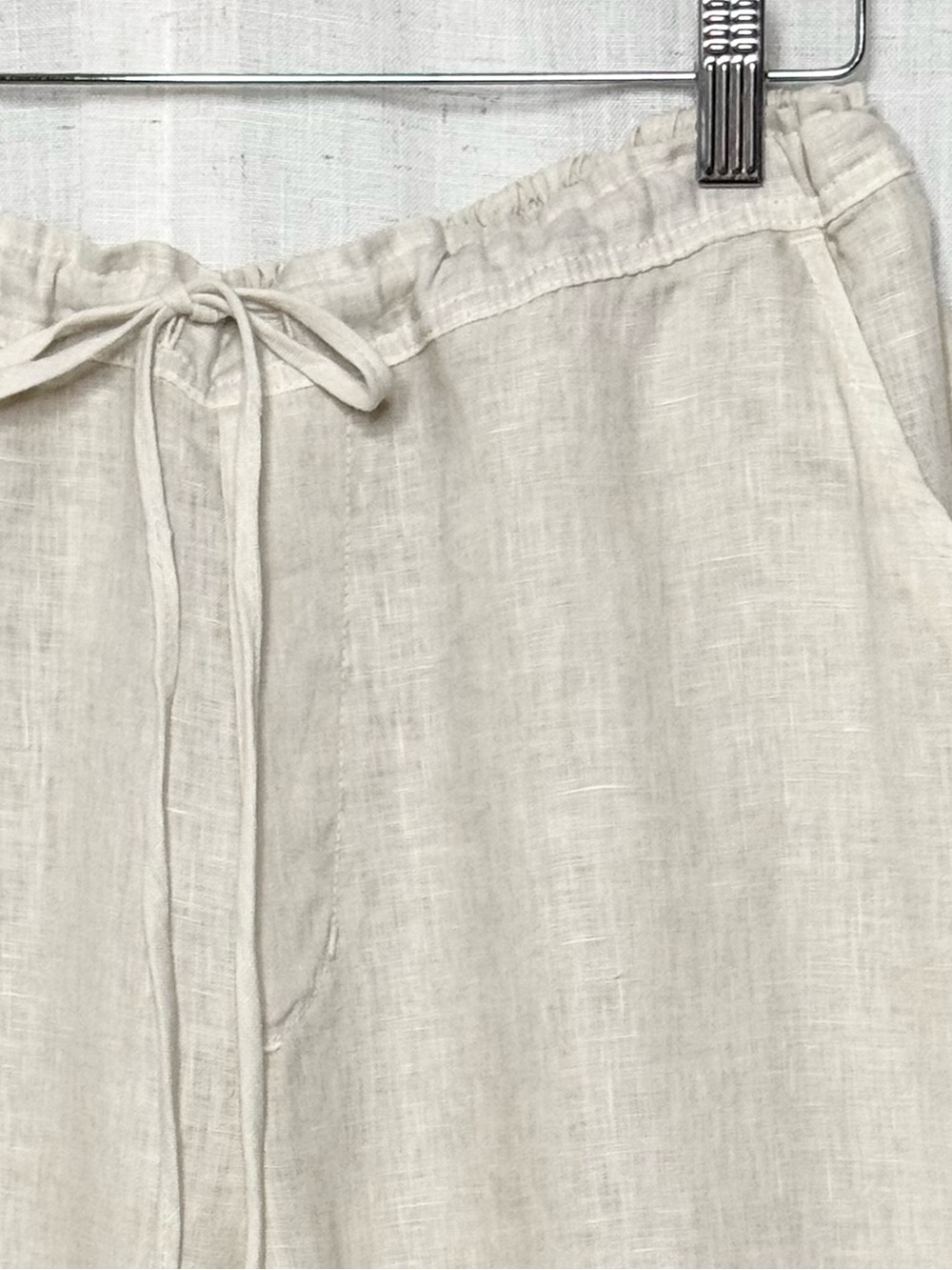 Bella Dahl 100% Linen Drawstring Ankle Pants Button Hem Cream Size Medium NWT - Picture 5 of 10